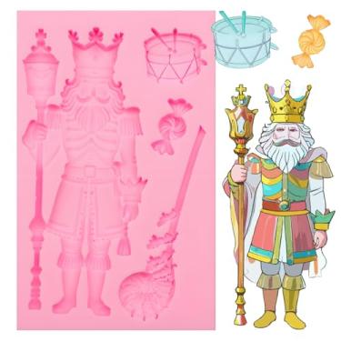 Imagem de Molde de silicone King Quebra-Nozes de Natal, ferramenta de decoração de bolo com coroa, cetro e design de tambor, para artesanato de argila DIY