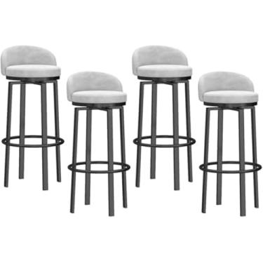 Imagem de Conjunto De Bancos De Bar Giratórios, Bancos De Bar Modernos De Altura, Bancos De Balcão De Veludo, Cadeiras De Ilha Com Base Preta Encosto Baixo, Cadeiras De Bar Estofada, 4pcs, Height 75cm