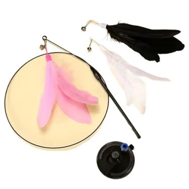 Imagem de Brinquedo Interativo Varinha Pena Com Ventosa Que Fixa No Chão Para Gatos Adultos e Filhotes LR-0282 (Kit C/3 Cores Variadas)