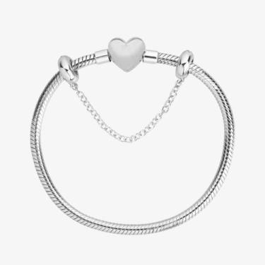 Imagem de Kit Pulseira de Berloque Coração E Corrente de Segurança em Prata 925,