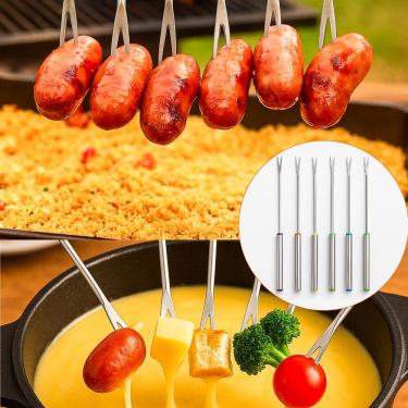 Imagem de Kit 6 Garfos Para Fondue Aço Inox Petiscos Queijo Aperitivos Chocolate