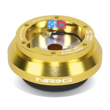 Imagem de NRG Innovations Cubo curto para volante estilo corrida, eixo de direção de alumínio bloqueável, unidade adaptadora de liberação rápida com padrão de parafuso de 6 x 70 mm, para Toyota/Scion, ouro