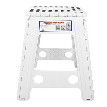 Imagem de Pontos de plástico portáteis Plástico dobrável Etapa, anti -deslize adultos dobráveis ​​cadeira pequena para externo interior, use compacto leve (Black Dot Ivory Branco)