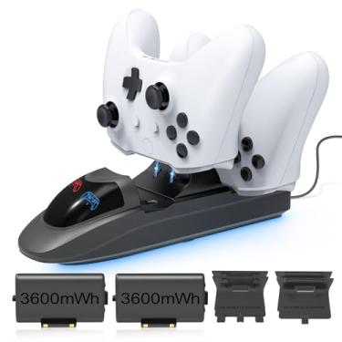 Imagem de Paobas Estação De Carregamento Para Controle Do Xbox, Carregador De Bateria Com 2 Baterias Recarregáveis De 3600 Mwh Para Controle Do Xbox One/Série X|S, Base De Carregamento Dupla Com 4 Capas Para