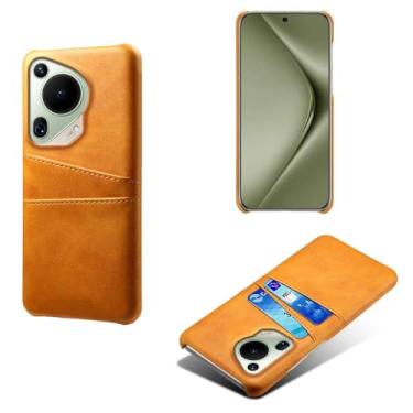 Imagem de Capas Compatível com Huawei Pura 70 ultra,Caso de couro PU-Tampa de telefone a prova de choque com 2 slots de cartão,Proteção anti-impressão digital e anti-gota-Yellow