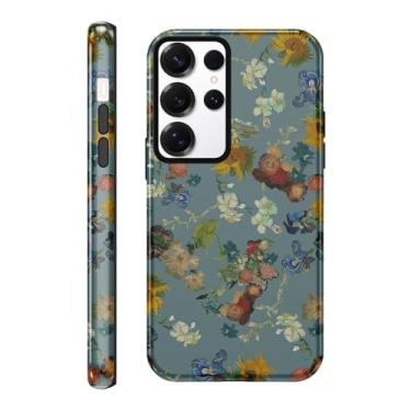 Imagem de Yomjew Linda capa de telefone floral floral para Samsung Galaxy S23 Ultra 5G capa de 6,8 polegadas, estampa retrô Coquette design 2 em 1 brilhante capa de telefone à prova de choque TPU macio proteção