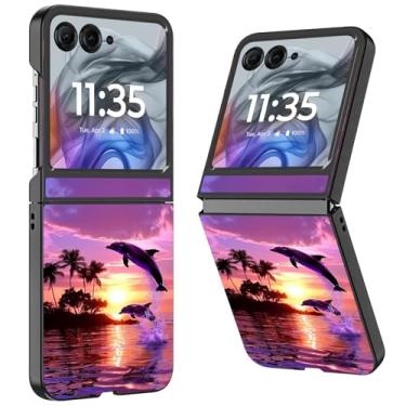Imagem de WZCJDHMJ Capa para Motorola Razr 2025/2024, fina, fina, rígida, policarbonato, antiarranhões, capa protetora à prova de choque para Moto Razr 50-Sunset Dolphin