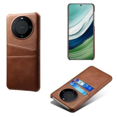 Imagem de Capas Compatível com Huawei MATE 60,Caso de couro PU-Tampa de telefone a prova de choque com 2 slots de cartão,Proteção anti-impressão digital e anti-gota-Brown