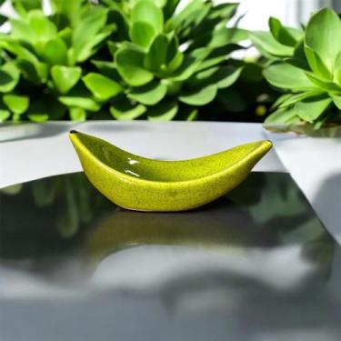 Imagem de Fruteira Verde Em Formato de Banana Feito de Cerâmica Esmaltada - Cerâ