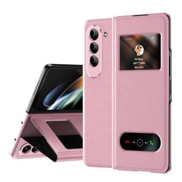 Imagem de FWYANZH Capa de couro para Samsung Galaxy Z Fold 7, Smart Small Screen View Flip Protection Cover Holder Kickstand Capa de corpo inteiro à prova de choque, rosa, dobra 7