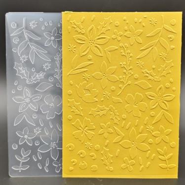 Imagem de Pasta de plástico em relevo, tamanho A6, folhas e flores, artesanato em papel, impressões texturizadas de plástico para fazer cartões, scrapbooking