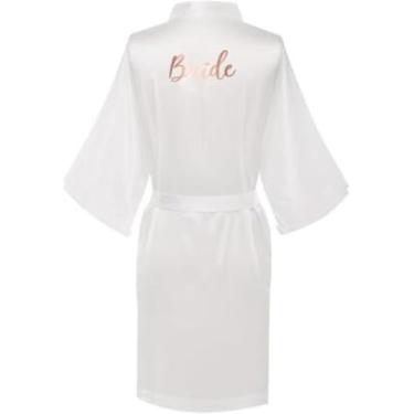 Imagem de Roupão De Banho De Cetim Vestes De Seda Plus Size Roupão De Banho De Casamento Noiva Vestido De Dama De Honra Vestido Roupas Femininas, white bride, M
