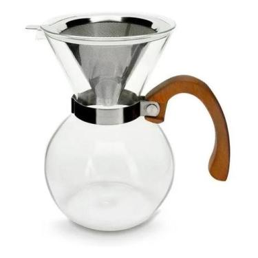 Imagem de Passador De Café Vidro E Coador Inox 650ml Alça Madeira Mimo Style