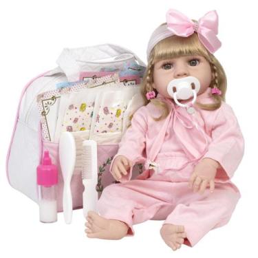 Imagem de Bebê Reborn Princesa Loira Enxoval Completo Pijama Roupão - Cegonha Re