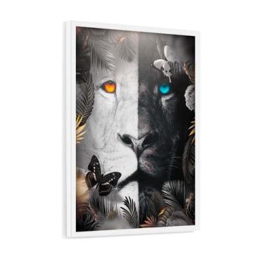 Imagem de Quadro Decorativo Floral Leão Preto Branco Borboleta 60x40cm - Casa Re