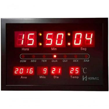 Imagem de Relógio Parede Led Digital 110/220 V Termômetro Herweg 6289