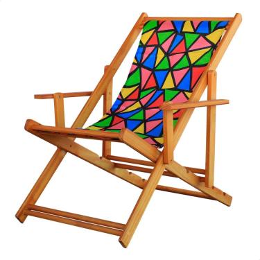 Imagem de Espreguiçadeira Preguiçosa Dobrável Envernizada Mel em Madeira Maciça Tecido