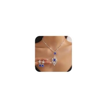 Imagem de Missgrace Conjunto de joias femininas prata preto verde vermelho strass cristal floco de neve conjunto de joias pingente de lágrima conjunto de brincos para casamento, noivas, dama de honra, Large