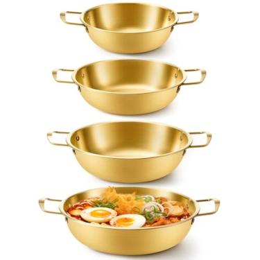 Imagem de Patelai Conjunto de 4 potes de macarrão coreano ramen coreano, panelas de cozinha coreanas de aço inoxidável com alça dupla, tamanhos 18 cm, 22 cm, 24 cm, 26 cm, aquecimento rápido para sopa, macarrão