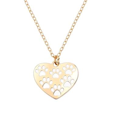 Imagem de Sisadodo Colar com estampa de pata de gato e cachorro para mulheres, colares de coração de pata para amantes de animais de estimação, presente de memorial de Natal para amigos e gatos e cães, Small