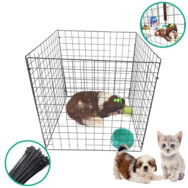 Imagem de Cercado Móvel 4 Telas Tela Aramada 60x60cm Coelho Porquinho Gato Cacho