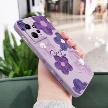 Imagem de Capa de celular com estampa de flor roxa para Xiaomi, Redmi Note 14, 13, 12, 12S, 11, 11S, 10, 10T, 10S, 9, 9S, 8, 7 Pro Plus, 4G e 5G, capa de silicone líquido, roxo claro, para Note 10 5G