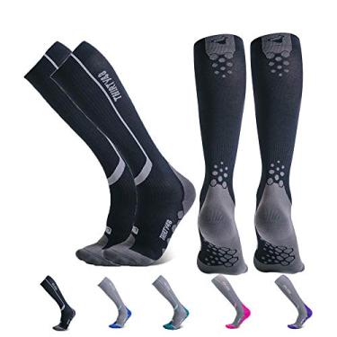Imagem de Meias de compressão Elite Thirty48 para homens e mulheres graduadas 20-30 mmHg para corrida, atléticas, meias de voo – Desempenho e recuperação, [2 Pairs] Black/Grey, L/XL (Calf Circumference 13-17 inches)