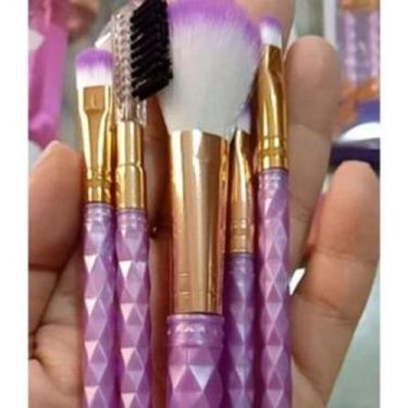 Imagem de Kit de Pincéis de Maquiagem Roxo com Cabos Texturizados  5 Unidades - 