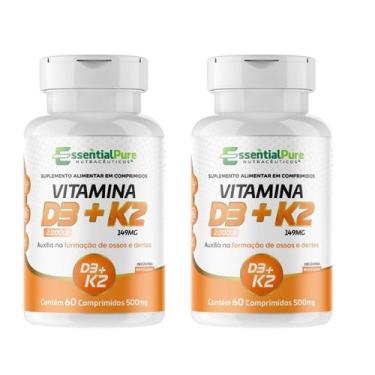 Imagem de Vitamina D3 2000ui + K2 145mg 120 Comprimidos 500mg Natural - Essencia