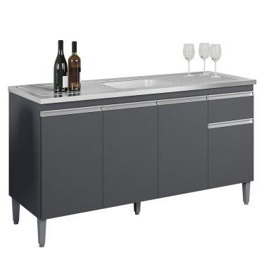 Imagem de Balcão Pia Tatiane 145cm 4 Portas sem Tampo - AJL Móveis Cinza