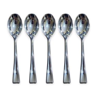 Imagem de Kit 12 Mini Colher Prata Descartável Para Doces Bolo Café - Aidan