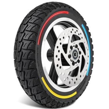 Imagem de Felixstory Pneu sólido 10 x 2,5-6,1 com cubo, adequado para scooter elétrica KUGOO M4, com freio a disco de 140 mm, com rolamento de cubo de deslocamento de 6,9 cm, pneu sem câmara off-road