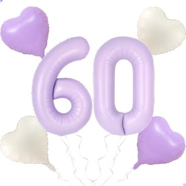 Imagem de Balão roxo claro número 60 de 101 cm para decorações de aniversário de lavanda, grande lavanda 60 balões número 60 decorações de festa de aniversário, lilás 60 anos de idade lembrancinhas de