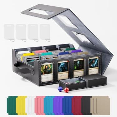 Imagem de Dufvrpe Trading Card Storage Box – 3500+ Magnetic MTG Deck Box with Handle,Commander & Toploader Display, Dice Box,4 Dividers & 30 Color Labels – Fits for TCG,MTG,Yu-Gi-Oh (Black/Grey)