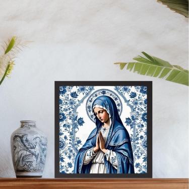 Imagem de Quadro Nossa Senhora Azul E Branco Floral - 33X33Cm