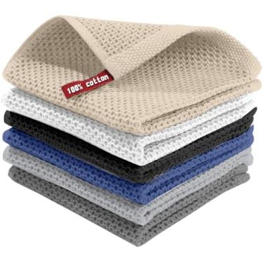 Imagem de Pano Limpeza,Pano de Pia de Cozinha，Lenços Umedecidos de Algodão Supermacios, Absorventes e de Secagem Rápida, Embalagem com 6 Unidades, para Casa e Cozinha (6 Cores misturadas)