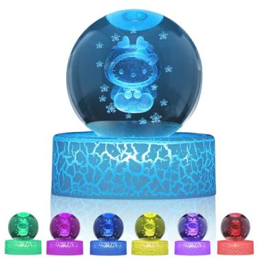 Imagem de OSQI Luz noturna de bola de cristal 3D com design de gato fofo, suporte de lâmpada LED multicolorido, decoração de quarto, bola de cristal, decoração de mesa perfeita, lembrancinhas de aniversário e