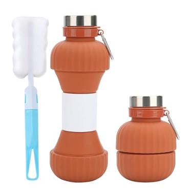 Imagem de Flasco Collapsible Dumbbell Water Bottle,22 oz de garrafas de água folháveis de Silício com Carabiners,Portable Travel Water Bottle Cup Lightweight for Gym Camping Running (Brown)