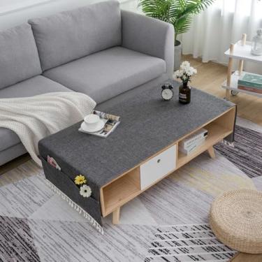 Imagem de Toalha de mesa de café de cor sólida com borlas e bolsos, capa de mesa de chá lavável de algodão e linho, adequada para sala de estar, varanda, pátio, preto 71 cm x 190 cm