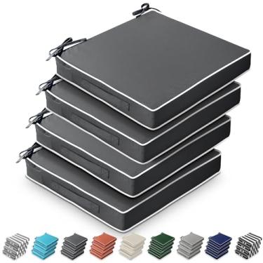 Imagem de Leinuosen 4 capas de almofada de pátio, 48 cm x 48 cm x 7 cm à prova d'água para substituição de móveis de pátio para sofá com laços ajustáveis e alça portátil (cinza escuro)