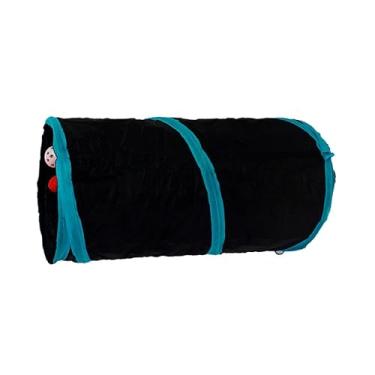 Imagem de Túnel Dobrável Reto Preto com Bolinha para Gatos Petlon