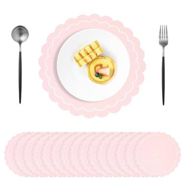 Imagem de 50 peças de jogo americano descartável rosa – tapetes de mesa redonda recortados para casamento, festa, chá de bebê, banquete, decoração de mesa de jantar em casa