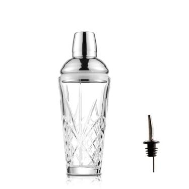 Imagem de Fioance Coqueteleira de vidro, coqueteleira de vidro com design de corte de 525 g - Coqueteleira requintada para mixologia elevada. Perfeito para artesanato de coquetéis artesanais, martinis