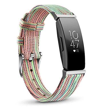 Imagem de NAHAI Compatível com as pulseiras Fitbit Inspire HR/Pulseiras Fitbit Inspire, Pulseiras de tecido de lona de liberação rápida Pulseira de substituição respirável para Fitbit Inspire para homens, grandes e pequenos, Rainbow, Large