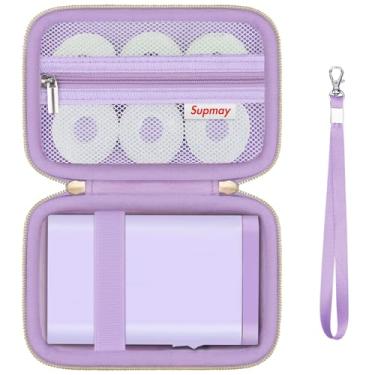 Imagem de Supmay Estojo de transporte rígido para máquina de fazer etiquetas Vretti, HP2 portátil Bluetooth para impressora de etiquetas, bolsa de viagem com bolso de malha para fitas, cabo de carregamento