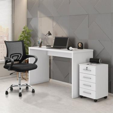 Imagem de Kit 3 Peças com Cadeira para Escritório, Escrivaninha e Gaveteiro Gávea Espresso Móveis Branco/Preto
