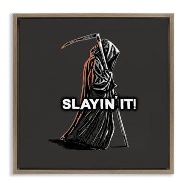 Imagem de Stupell Industries Tela flutuante marrom Slayin' It Grim Reaper Design de arte de parede por Jedco Brands, Inc., 45,7 x 45,7 cm
