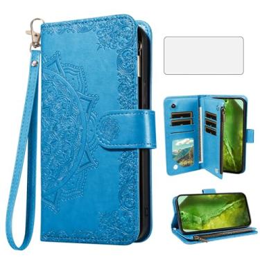 Imagem de Asuwish Capa de celular para celular Google Pixel 8A com protetor de tela de vidro temperado e flor flip porta-cartão de crédito suporte Pixel8A A8 5G mulheres homens azul