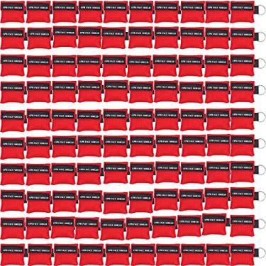 Imagem de LSIKA-Z 100pcs CPR Face Shield Mask Keychain Keyring Emergency Kit CPR Face Shields for First Aid or CPR Training (Red-100)
