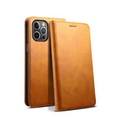 Imagem de HAO RIYLN Capa magnética para iPhone 16 Pro Max/16 Pro/16 plus/16, capa de couro resistente com proteção contra quedas, capa de parede antiarranhões com porta-cartão, bege, 16